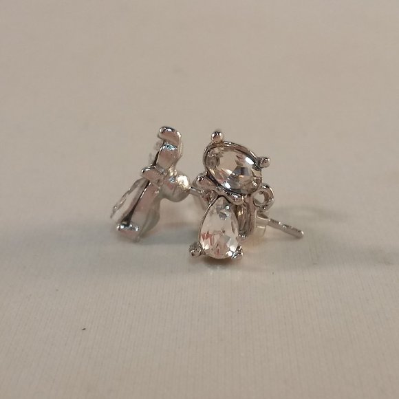 925 Sterling Silver Cat Bow Swirl Diamond Zircon Cat Stud Earrings Party Gift - Picture 4 of 4